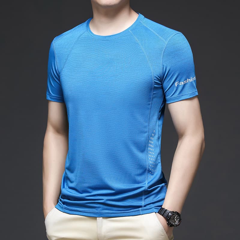 Men's Short Sleeve T-Shirt Business Summer Thin Breathable Quick-Dry Fitness Outdoor Sports Running Ice Silk T-Shirt