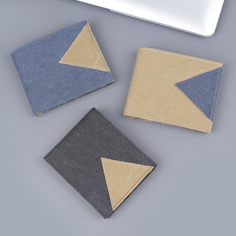 Denim Wallet for Men, Short Canvas Leather Wallet, 9 Card Slots, Fits Driver's License, All-in-One Men's Small Wallet