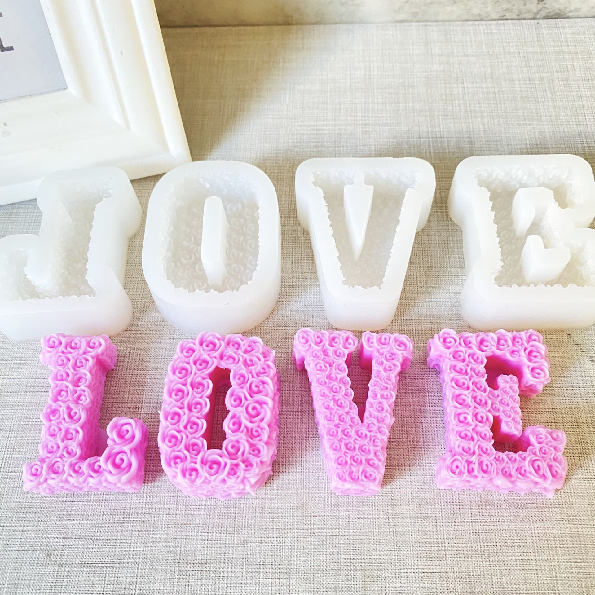 Valentine's Day Love Rose Letter Aromatherapy Candle Silicone Mold DIY Rose Letter Love Candle Cake Mold