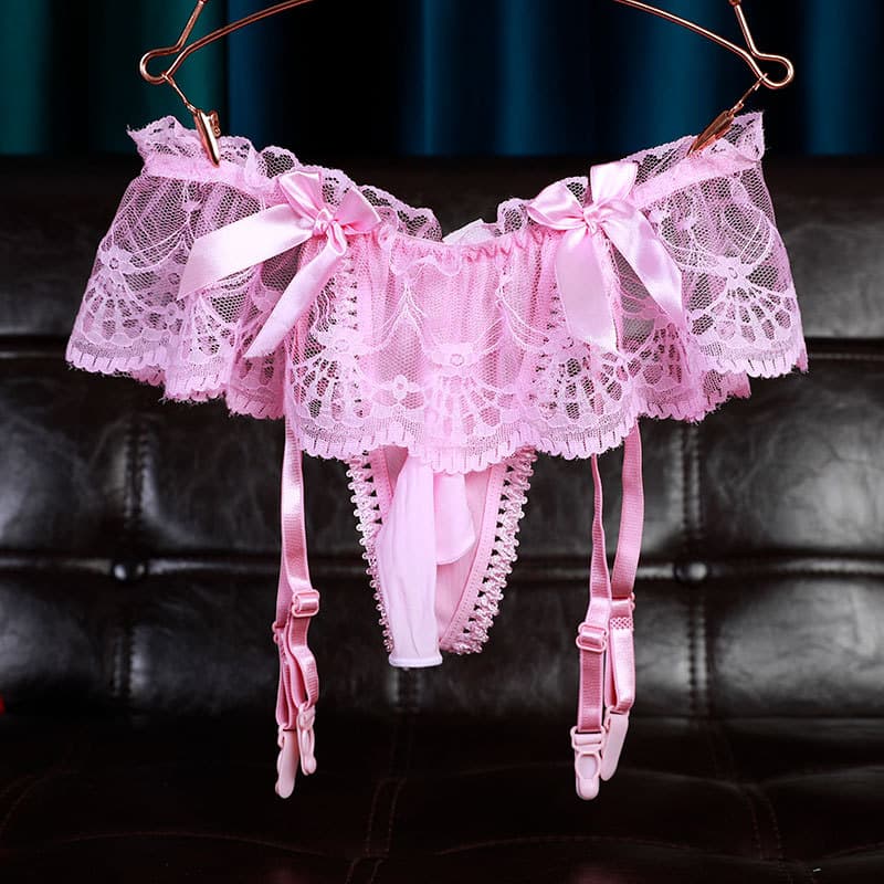 Men's Thong G-String with Integrated Pouch, One-Piece Lace Underwear, Low-Rise Transparent