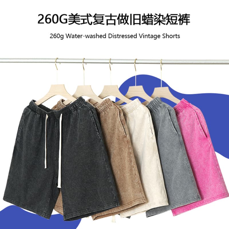 Cross-border 260g Heavyweight Washed Distressed Shorts Vintage Snow Wash Five-Point Pants Men and Women Pure Cotton In Stock European Size