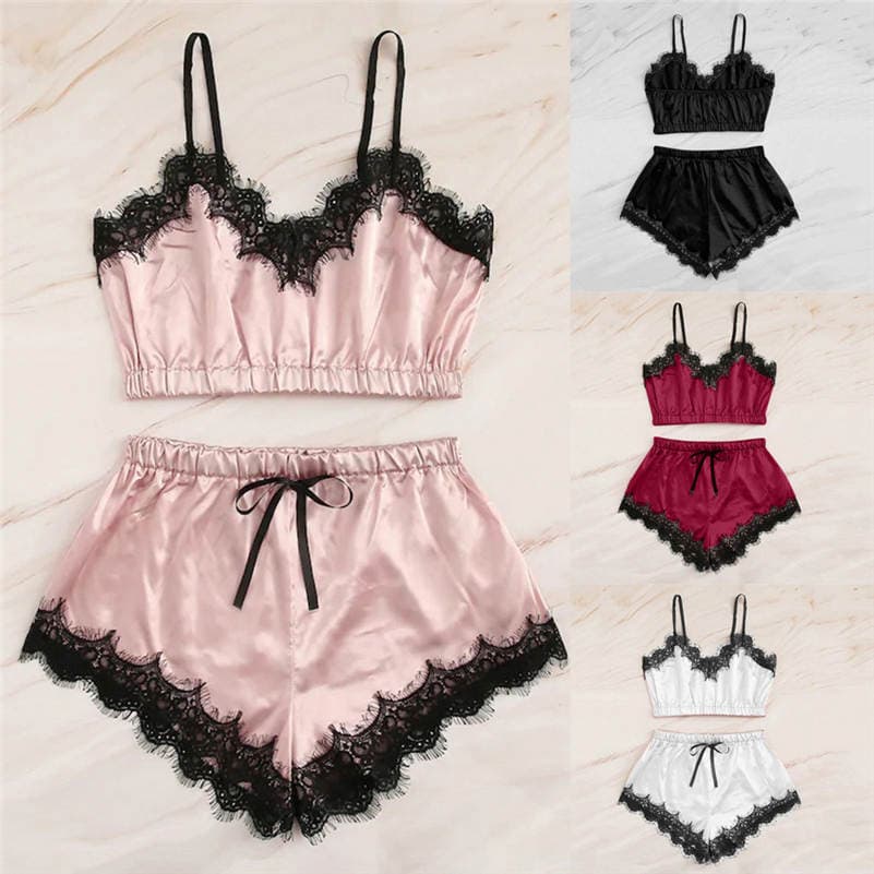 Hot-selling sexy lace lingerie set for cross-border e-commerce, including camisole, three-point wrap top, and lace panties, wholesale
