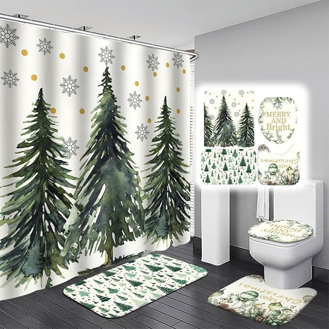 New Foreign Trade Style Forest Green Christmas Tree Holiday Bathroom Shower Curtain Bathroom Scene Fabric Partition Curtain