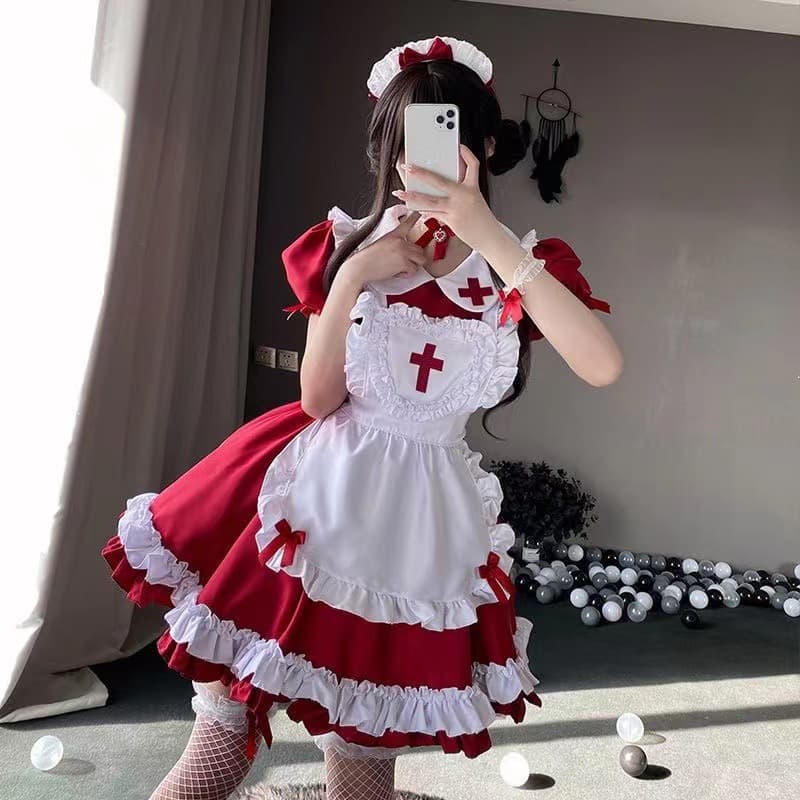 2D Japanese-style maid outfit cute plus-size Lolita dress daily cosplay costume