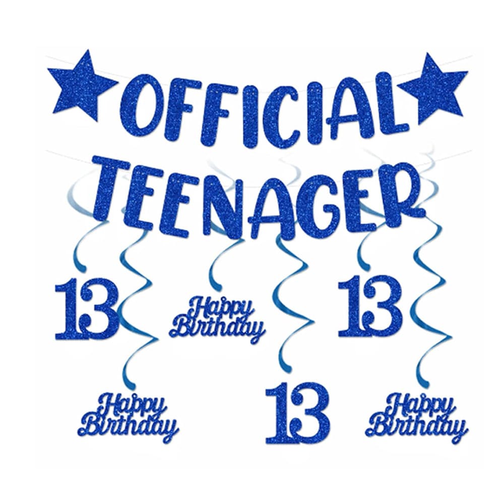 13-Year-Old Teen Birthday Party Royal Blue Spiral Happy Birthday Pink Set Decoration