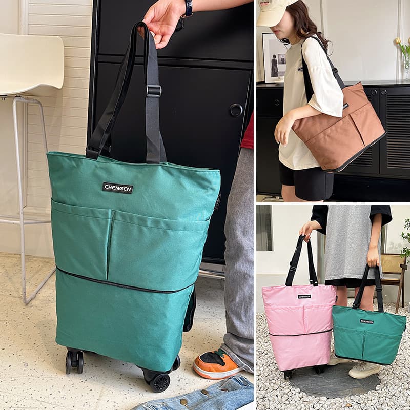 Large Capacity Foldable Portable Shopping Bag Wheels Travel Handbag Luggage Bag For Street Shopping Grocery