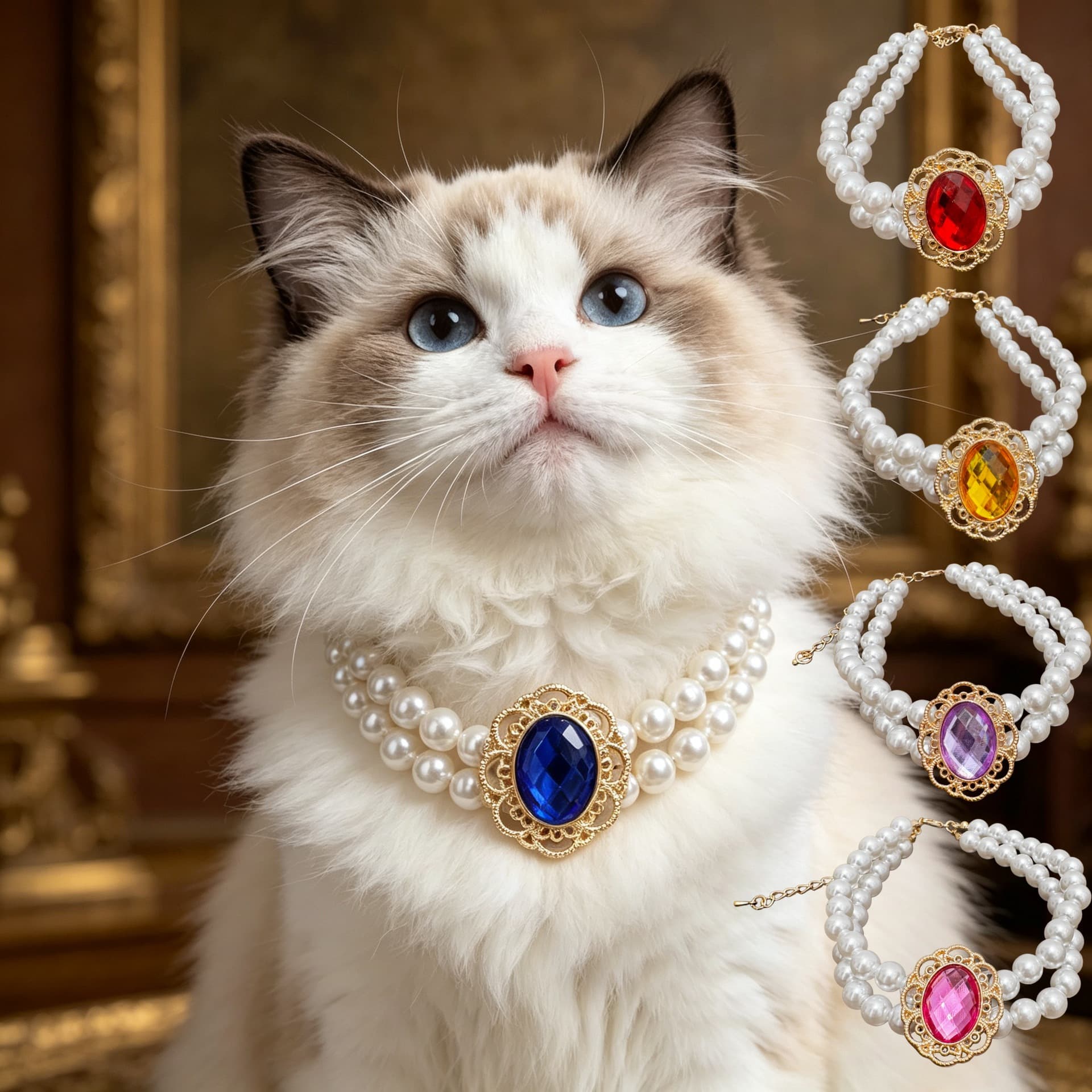 Cross-border Vintage Pet Necklace Pearl Princess Teddy Bichon Small Dog Collar Jewelry Cat Birthday Accessories