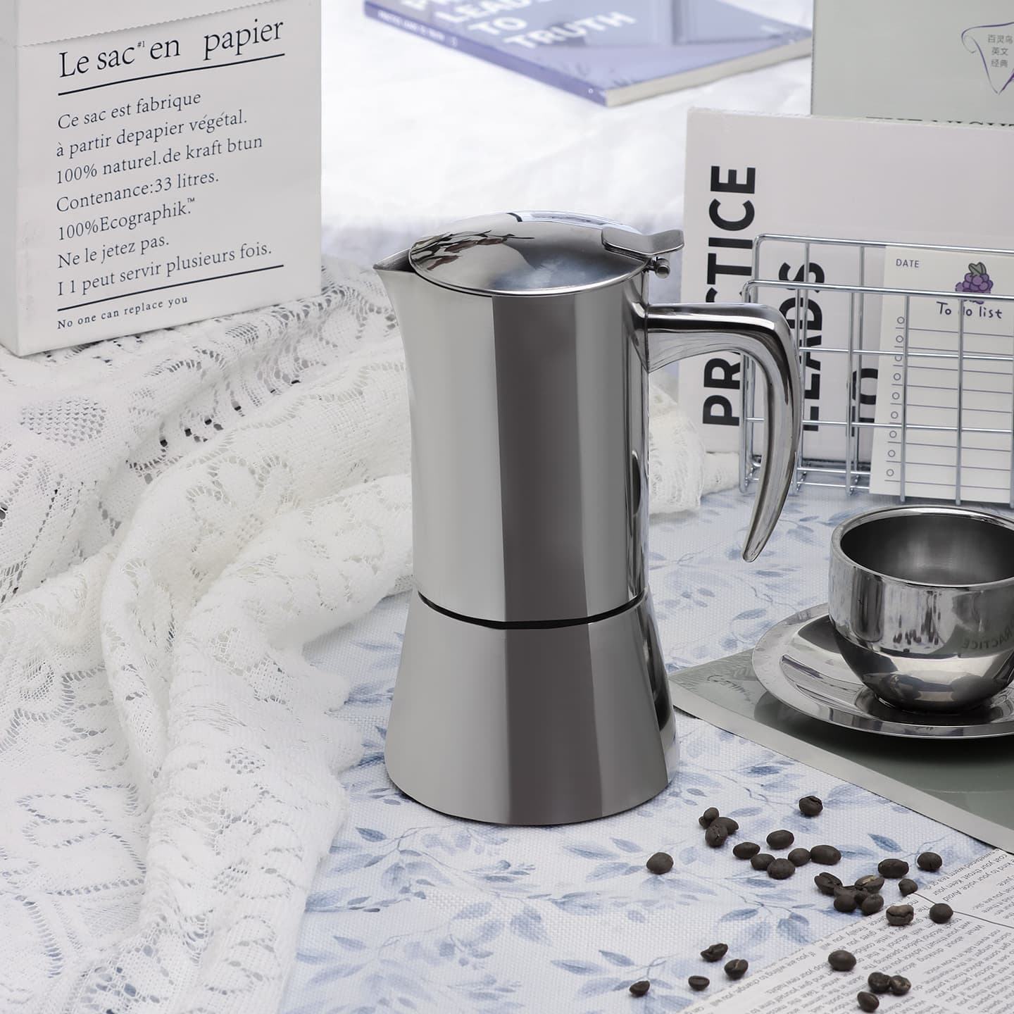 304 Stainless Steel Moka Pot Home Italian Coffee Maker Set, Large Capacity Outdoor Flame Coffee Maker