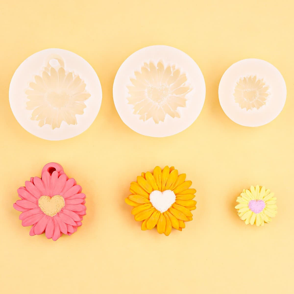 DIY Heart Daisy Candle Mold Silicone for Daisy Gypsum Ornament Flower Candle Making