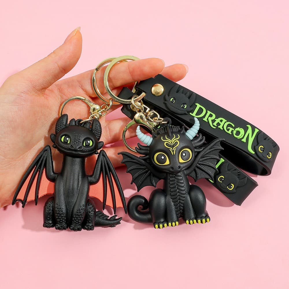 Cartoon black and white Toothless little flying dragon keychain pendant PVC soft rubber cute doll accessories luggage pendant