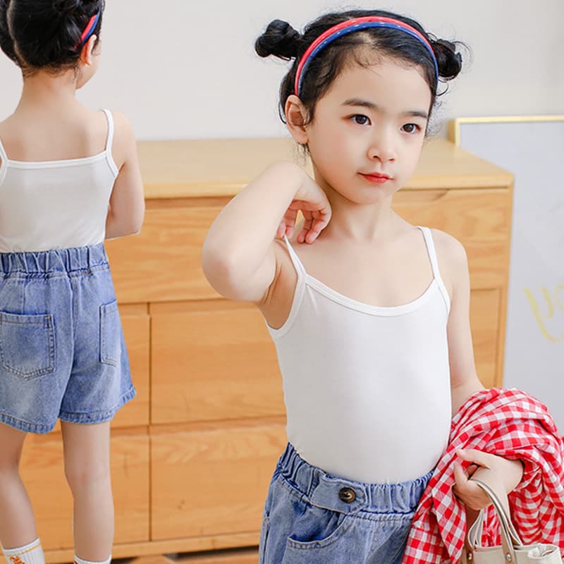 Girls' Tank Top Summer Thin Baby & Children's Base Layer, Little Girl's Undershirt for Medium to Large Kids in White