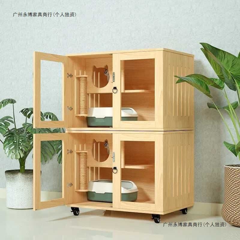 Cat Villa Solid Wood Cat Cage for Home Use Indoor Double-Layer Cat Cabinet Cat Room Pet Cat Nest Cat Cage for Home Indoor Use