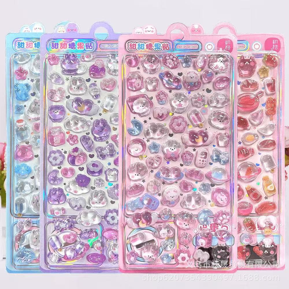 Cartoon Candy Stickers 3D Embossed Cute Kids Crystal Toy Creative DIY Decorative Stickers