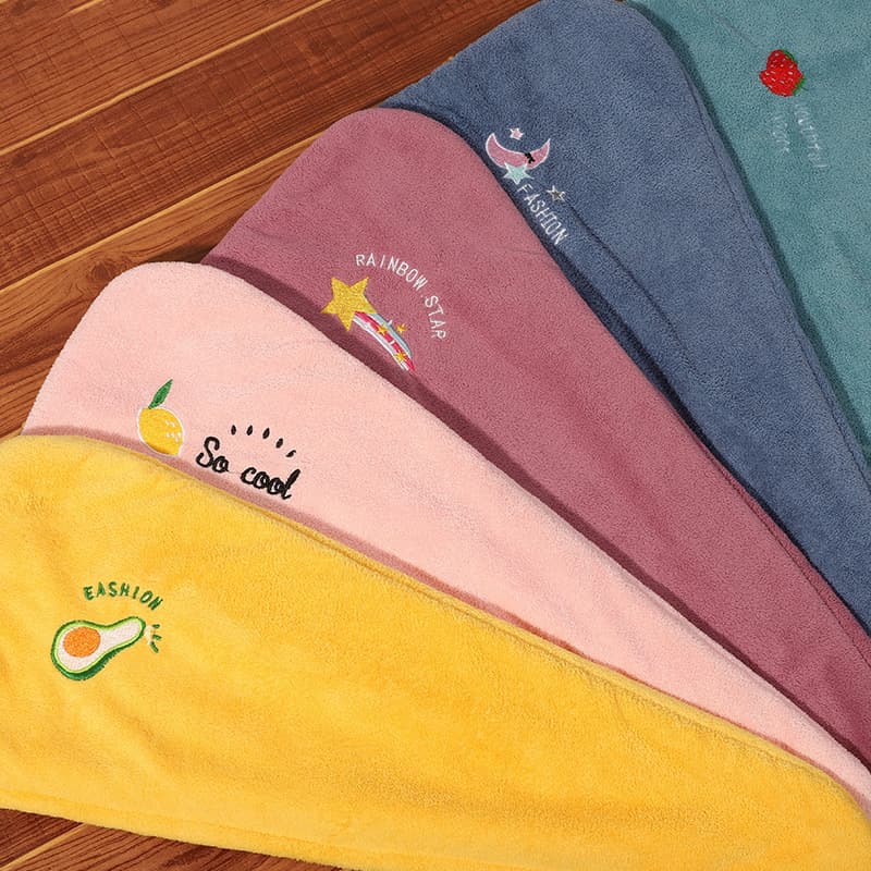 Coral Velvet Hair Drying Cap Embroidered Absorbent Towel Women's Soft Bath Cap Thick Super Absorbent Hair Wrap Wholesale