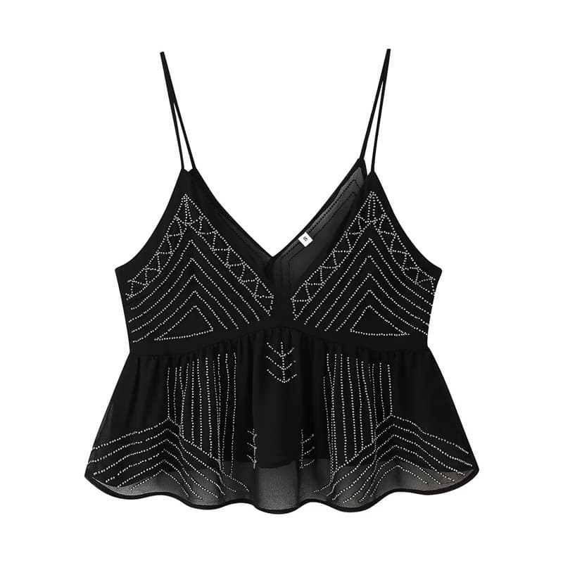 Cross-border foreign trade 2025 new summer style European and American style women's fashion sexy hot girl beaded embroidery V-neck short suspender