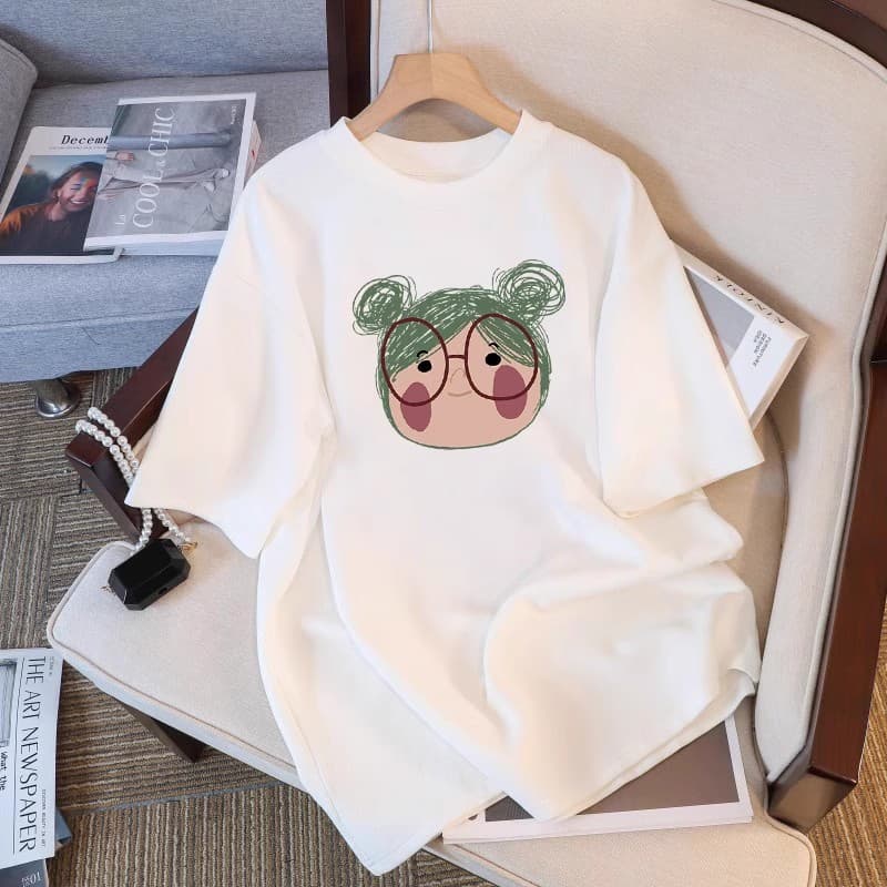 White Cartoon Cotton Short Sleeve T-Shirt for Women 2025 Summer New Fashion Loose Versatile Design Top