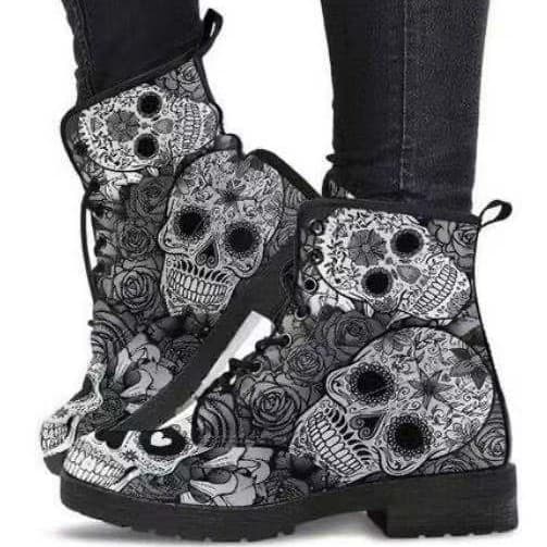 Large Size British Fashion Work Boots, European and American Large Size Retro Printed Women's High-Top Cartoon Pattern Martin Boots