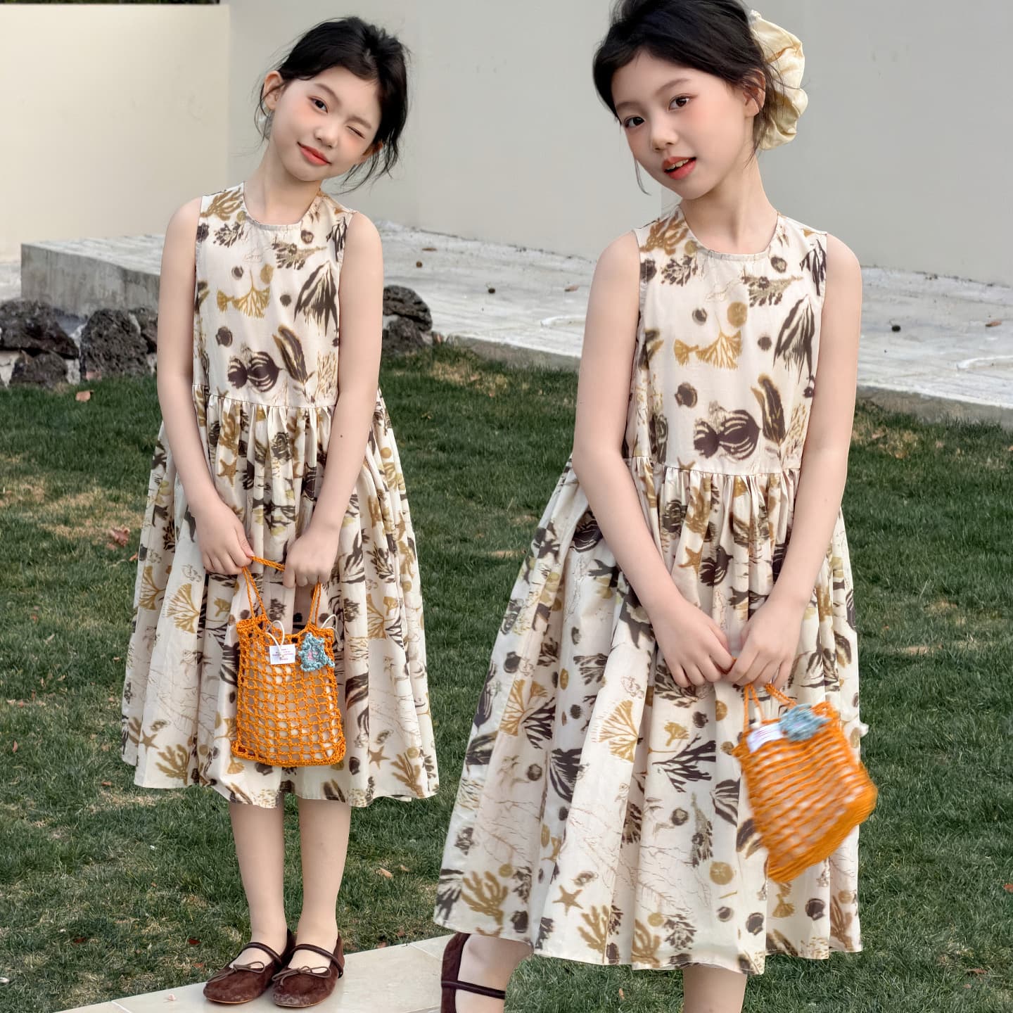 Girls Summer Floral Print Dress 2026 New Medium Big Girl Princess Dress Long Dress Summer Style