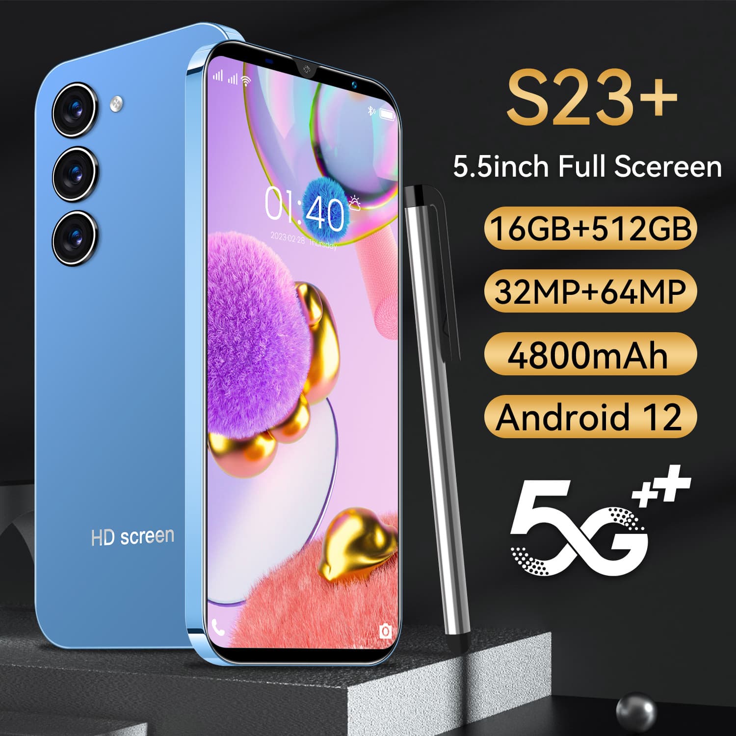 New cross-border S23+ smart Android mobile phone 5.5 inch 16+512G foreign trade spot mobile phone source manufacturer dropshipping