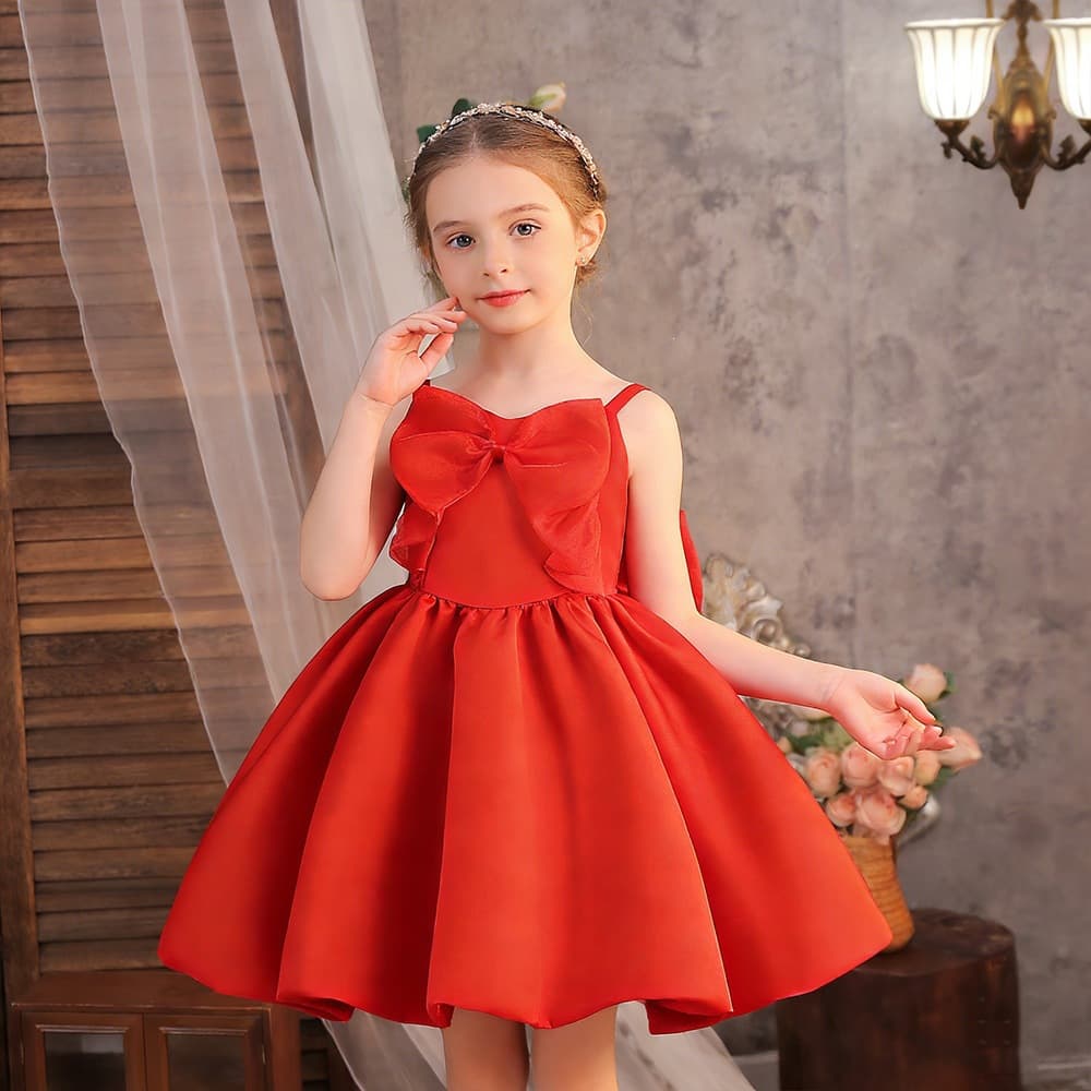 Cross-border Girls Red Satin Dress Strapless Show Dress Princess Skirt Children's Birthday Party Tulle Skirt Kids Dress