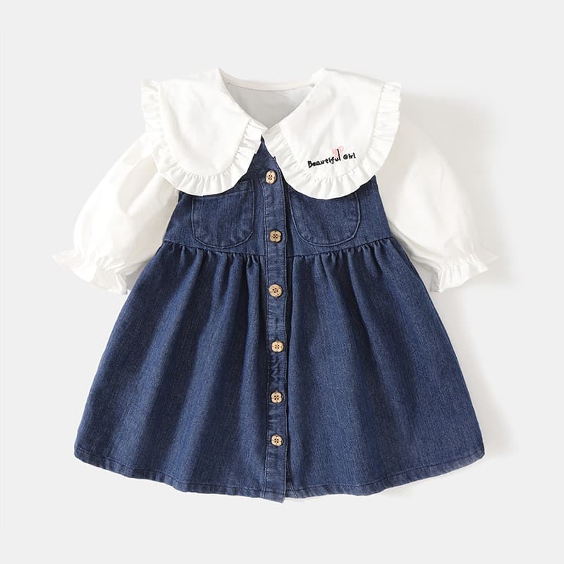 Spring Fashion Korean Style Girls' Denim Dress Sleeveless Children's Clothing Small Girls' Spring Summer Outfit Polyester Fiber