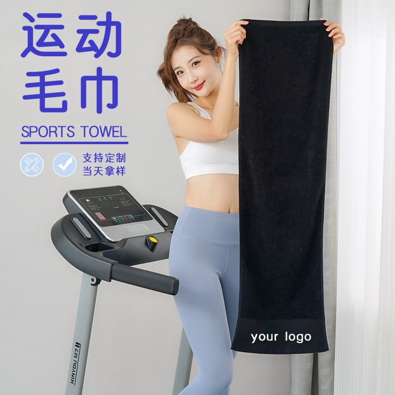 32*110 Cotton Black Sports Towel, Fitness Sweat Towel, Custom Marathon Event/Football Support Towel