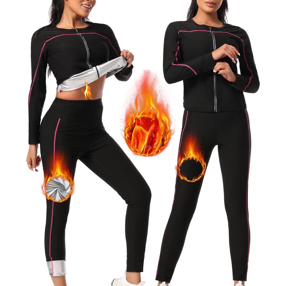 Cross-border Women's Sweat Suit Sauna Long Sleeve Zipper Body Shaper Running Fitness Sportswear Shapewear