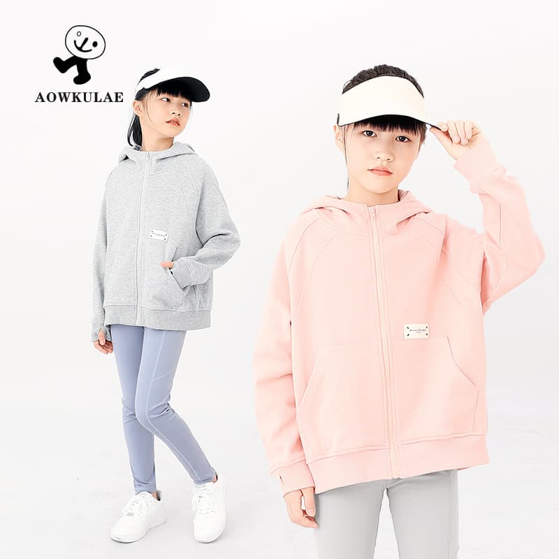 New Korean Style Kids' Sport Jacket for Girls Fall/Winter, Big Kids Hooded Label Top with Zipper