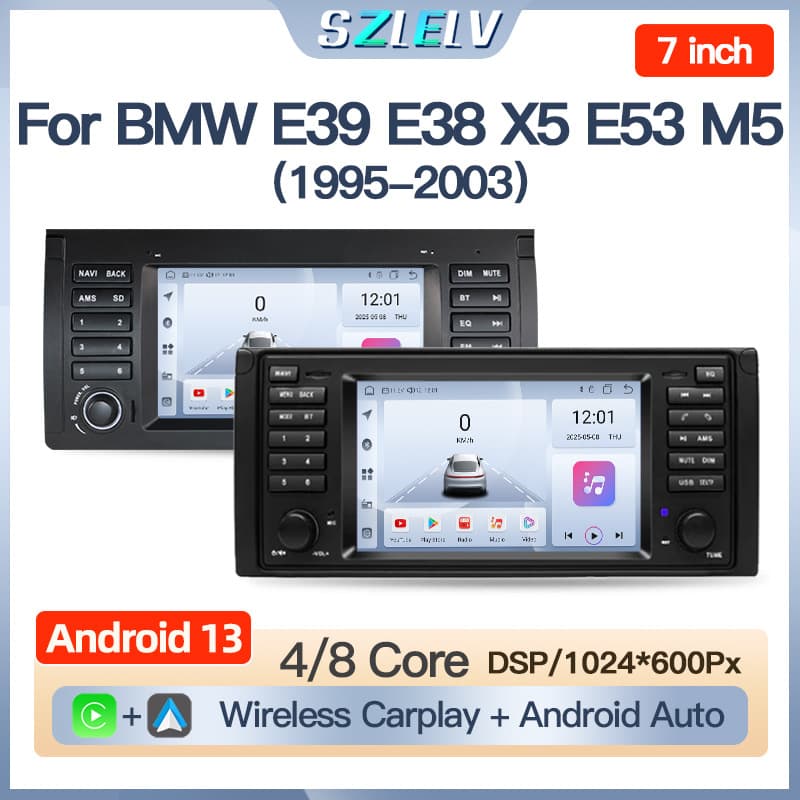 For BMW 5 Series E39 X5 E53 M5 Car Center Console Large Screen Navigation Reverse Camera Bluetooth Radio