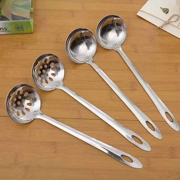 304 Stainless Steel Spoon Household Long Handle Hot Pot Spoon Anti-Scald Soup Ladle Slotted Spoon Set Large Thickened Extended