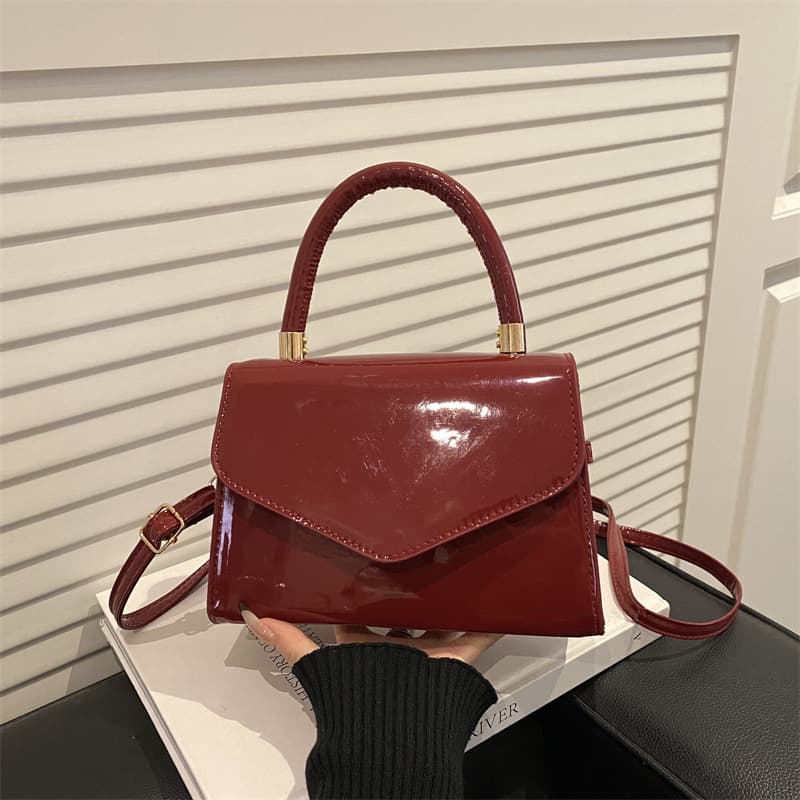 Patent Leather Handbag Small Square Bag Women Cross-border Minimalist Fashion Shoulder Bag Solid Color Versatile Crossbody Bag High-end Women's Bag