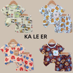 Summer Children's Homewear Set Boys Girls Short Sleeve Long Pants Two-Piece Cartoon Baby Casual Pajamas Wholesale