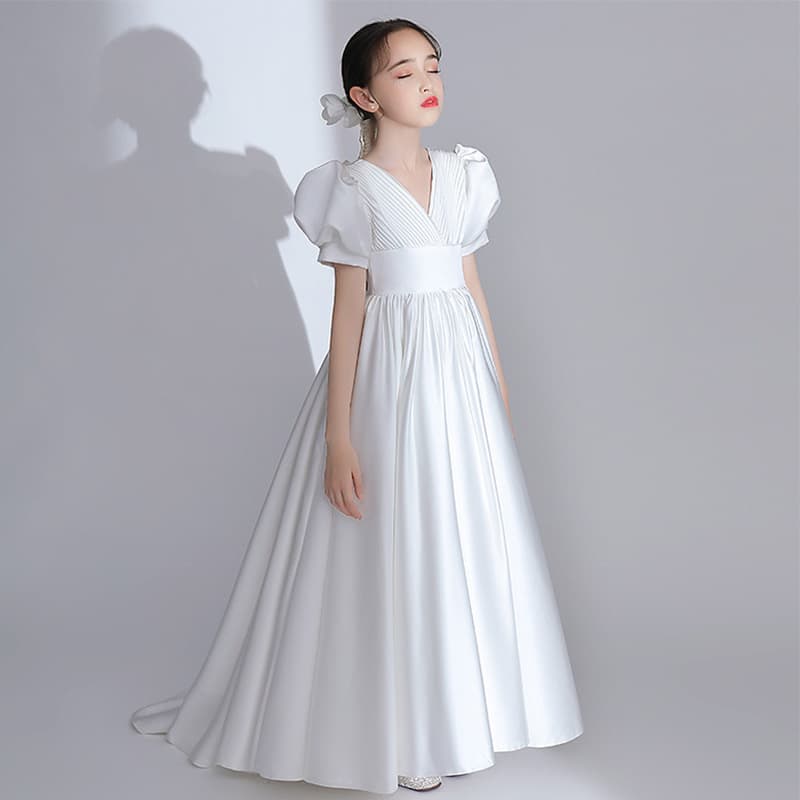 Girls' Evening Gown 2026 Summer New Satin Piano Competition Performance Dress for Middle School Students Factory Direct