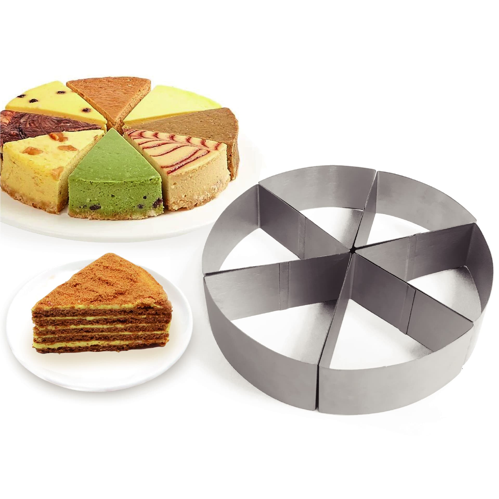 Stainless Steel Cake Cutting Mold Round Melaleuca Mousse Cake 6 Equal Slicer Splitter Baking Tools
