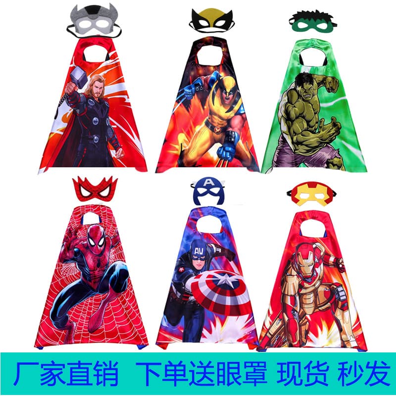 Halloween children's cape Spider-Man Captain America Iron Man Green Giant Wolverine cape dress up