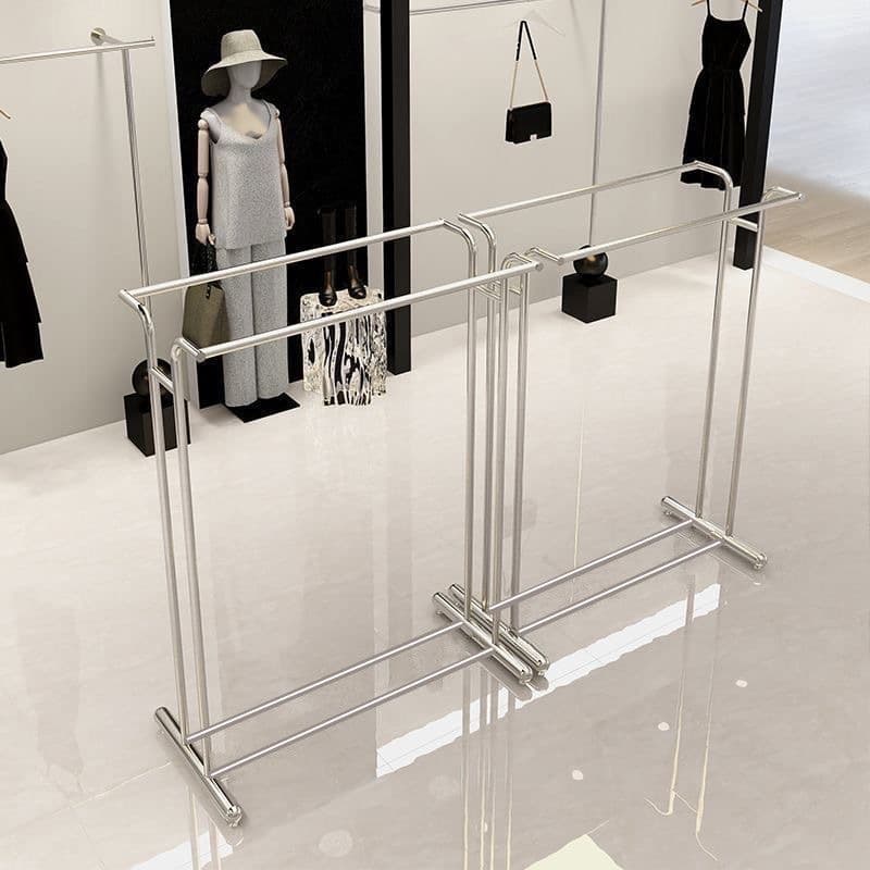 Clothing Store Display Rack Double Row Island Stand Floor-Standing Double Bar Men's and Women's Store Special Rack Stainless Steel Clothes Hanger