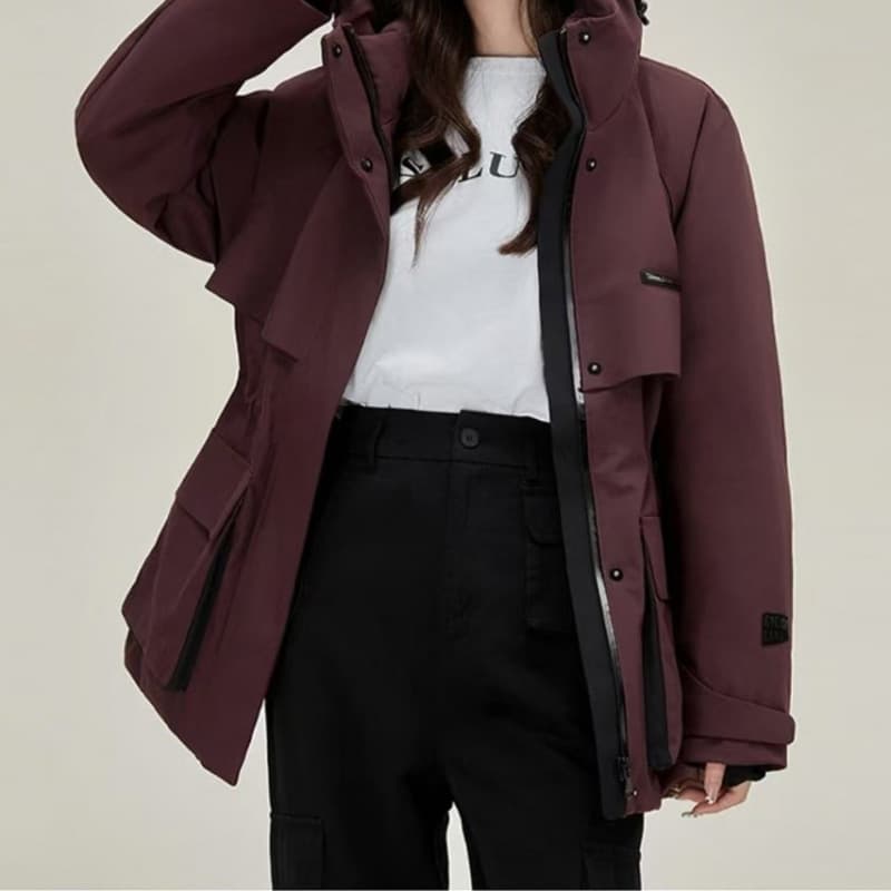 Stand collar hooded waist-cinching fashion versatile thick 2024 workwear for women beige wine red