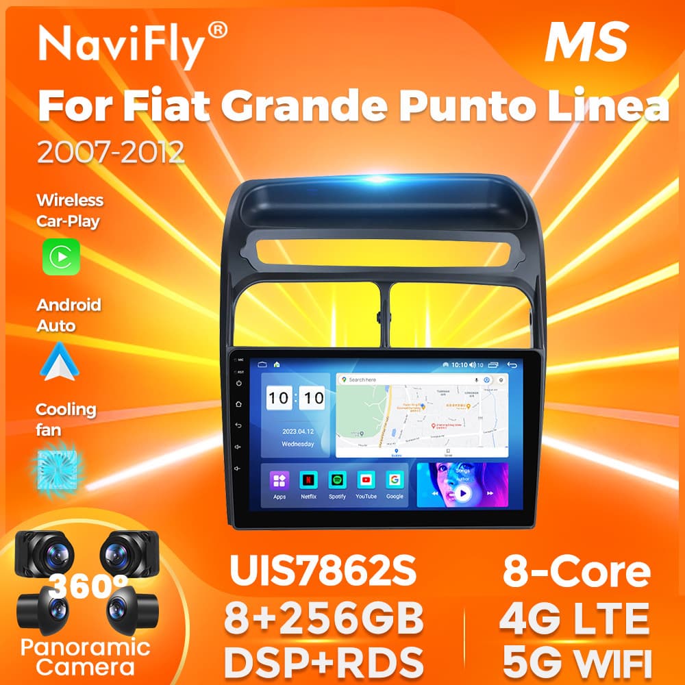 Compatible with Fiat Grande Punto Linea 07-12 Android Car Stereo with Rear View, Bluetooth, and Navigation