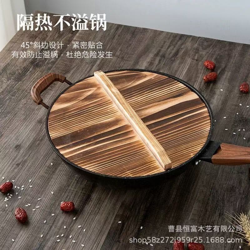 Aluminum lid, fir pot lid, round wok lid, household old-fashioned thickened wood water cylinder lid, rural solid wood pot lid