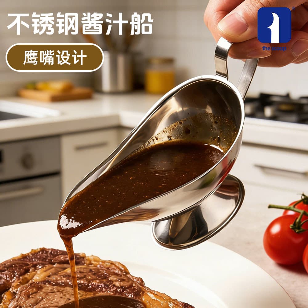 Stainless Steel Sauce Boat, Household Thickened Stainless Steel Steak Pepper Sauce Boat Black Pepper Sauce Boat Non-Magnetic Sauce Cup