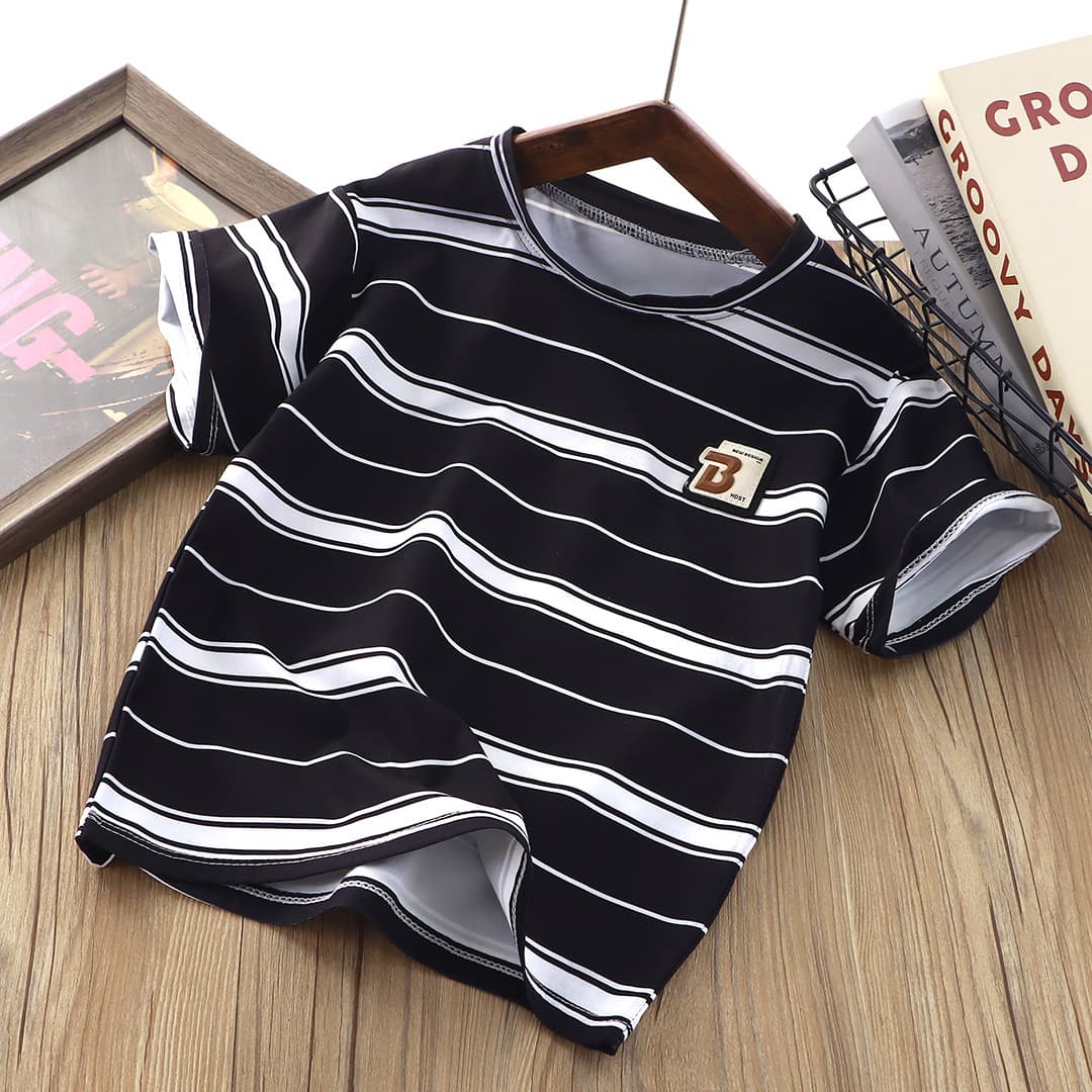 Kids Boys Short Sleeve Summer T-Shirt Striped 2025 New 8 Boy Summer Top Half Sleeve Drop Shipping