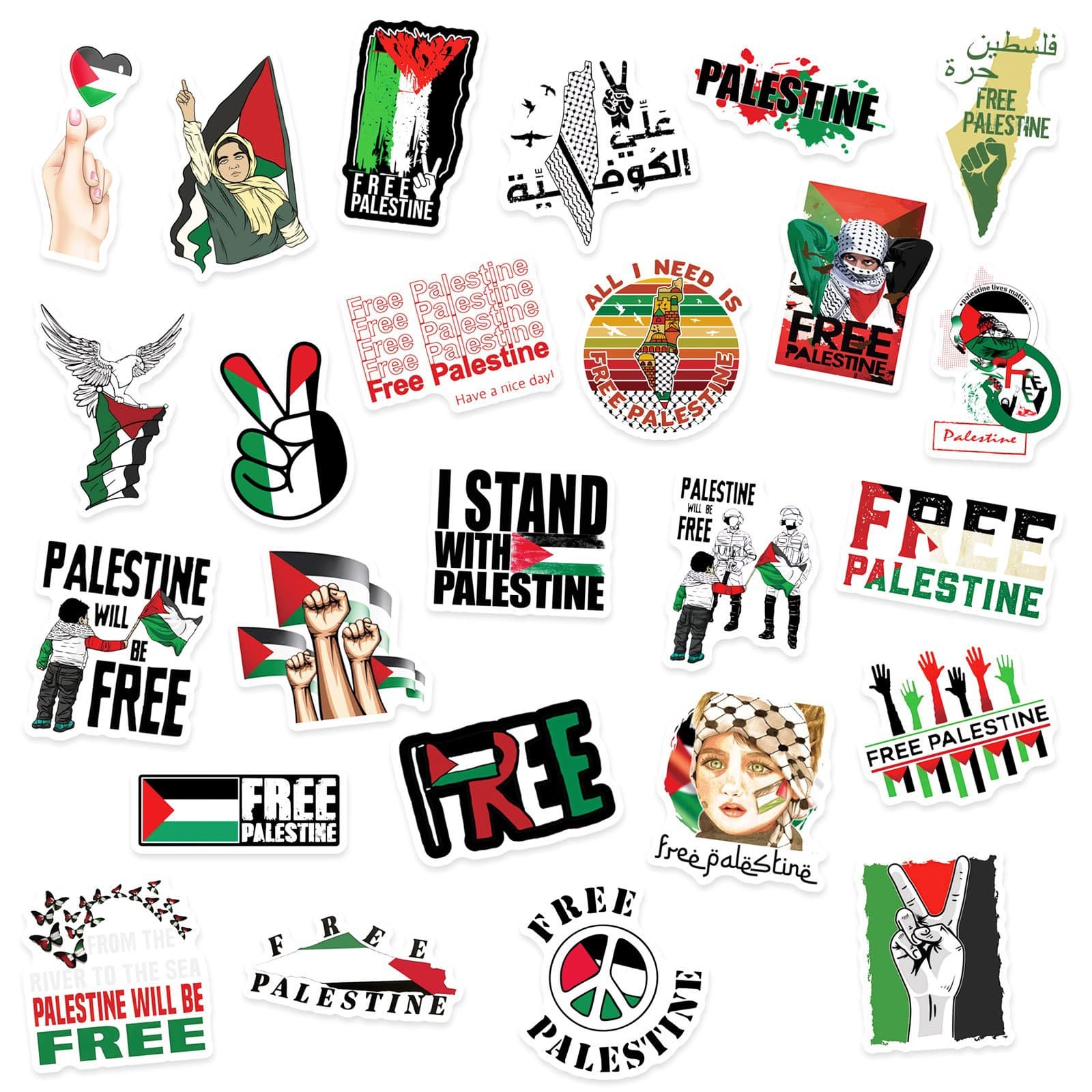 50 New Palestine Graffiti Stickers Cross-border Decorative Car Trunk Phone Case Waterproof Stickers Wholesale