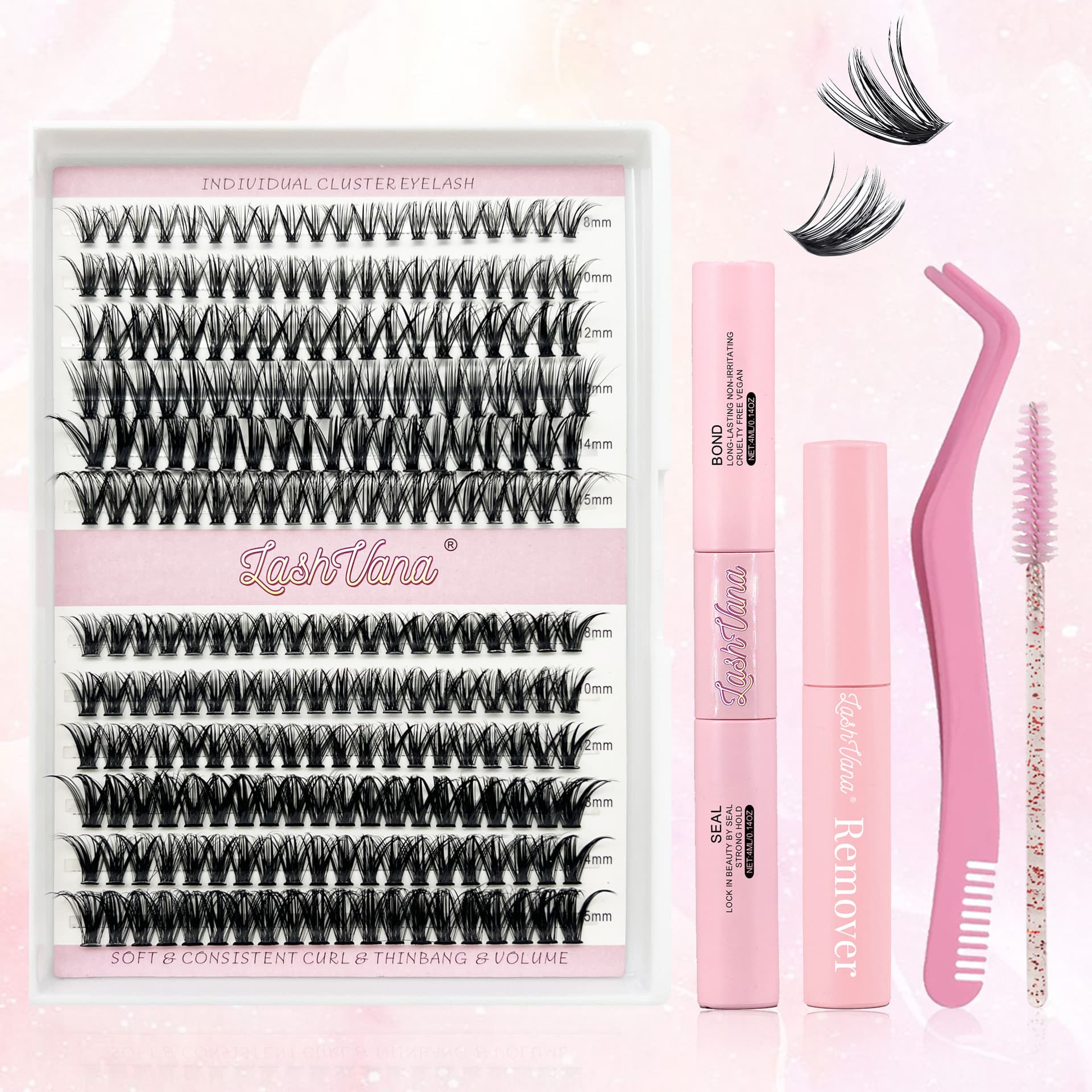 DIY Lash Extension Sectional Lash Kit Natural Long Soft D-Curve Simulation False Lashes