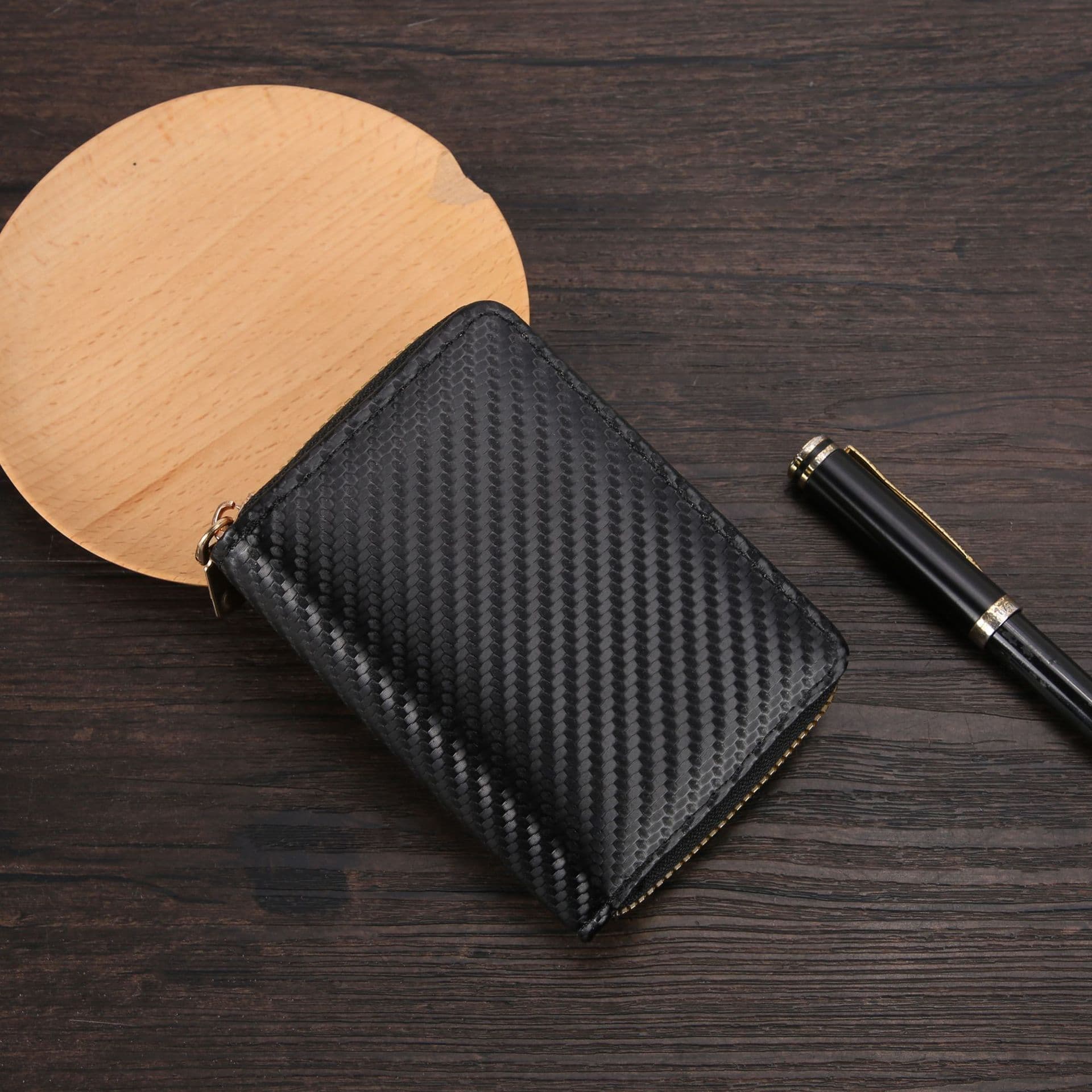 Cross-Border New Model 2025 New Amazon Carbon Fiber Short Wallet for Men and Women, Men's Zipper Coin Purse