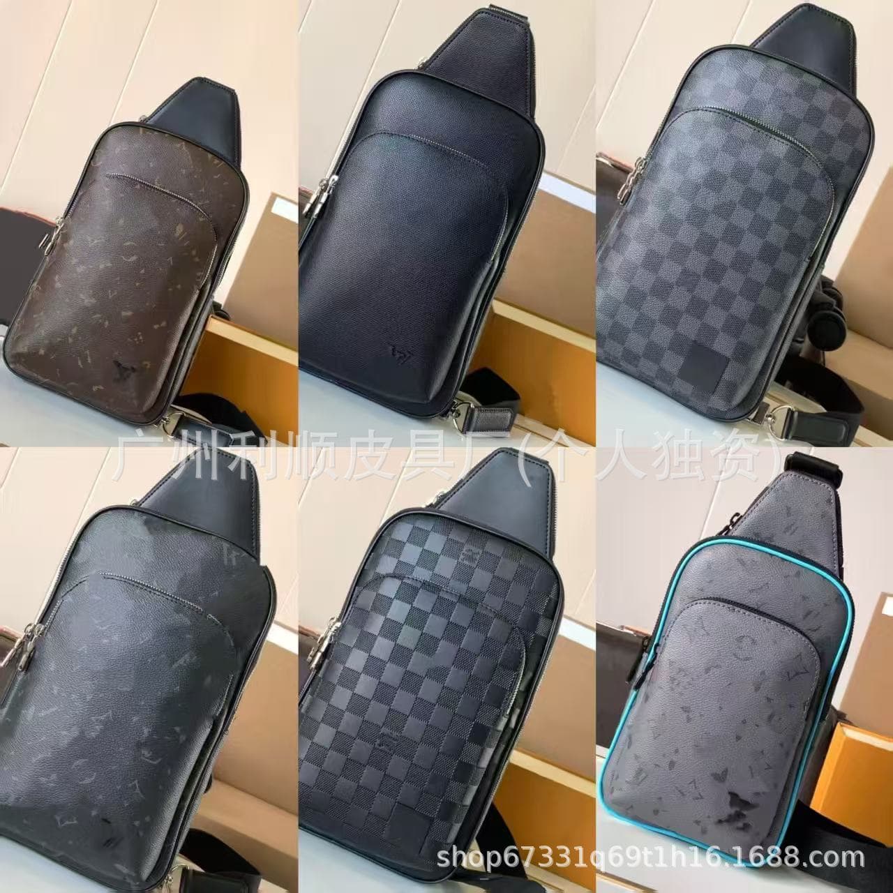 Guangzhou Cross-border LV Black Floral Chest Bag Avenue Black Checkered Embossed Monogram Large Capacity Waist Bag Shoulder Crossbody Bag