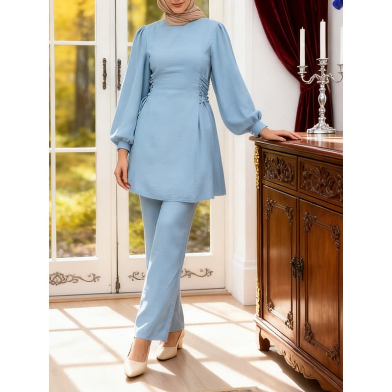 Abayas Suit Long Sleeve Top + Wide-Leg Pants Two-Piece Cinched Drawstring Set Ethnic Style European and American