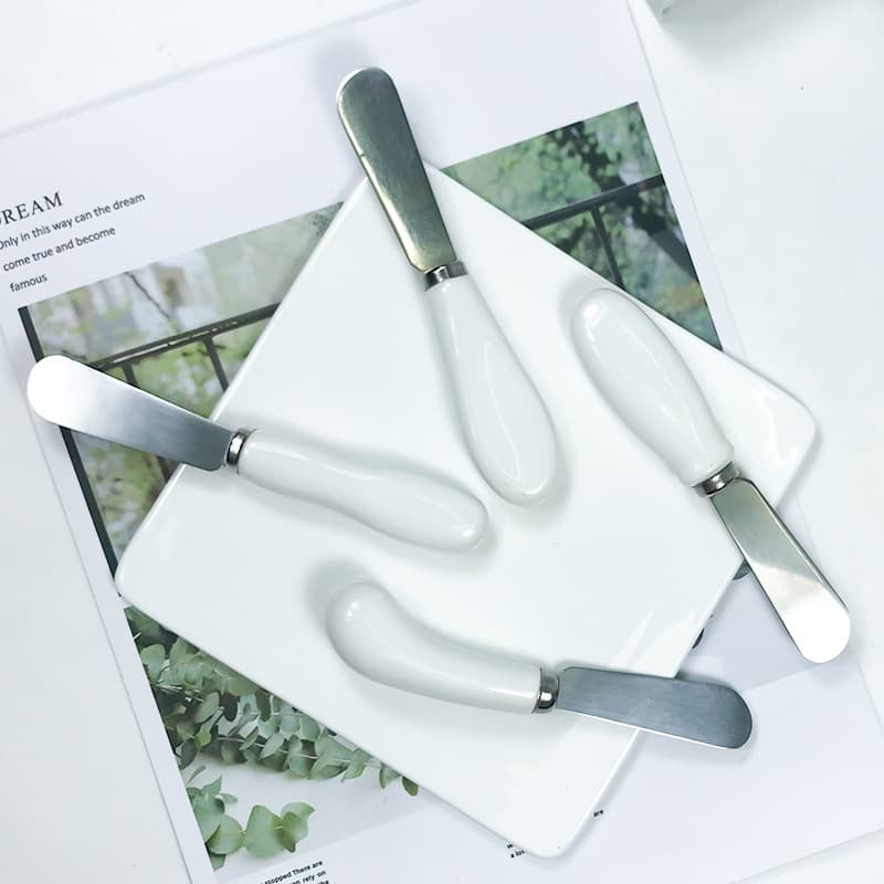 Cross-border Ceramic Handle Cream Knife, Stainless Steel Butter Knife, Utensil for Bread and Jam Spreading, Butter Knife for Baking