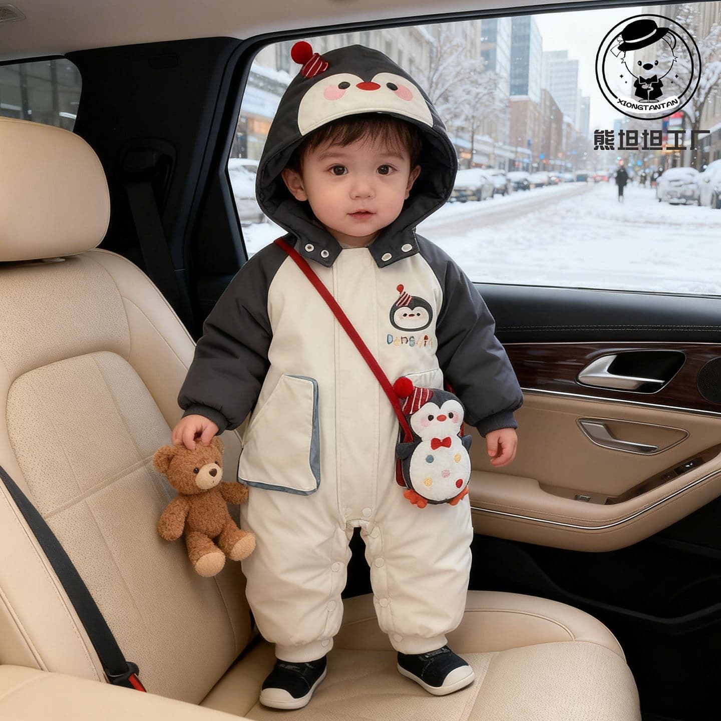Baby infant clothes, winter jacket, penguin jumpsuit, baby warm and thickened windproof winter clothing