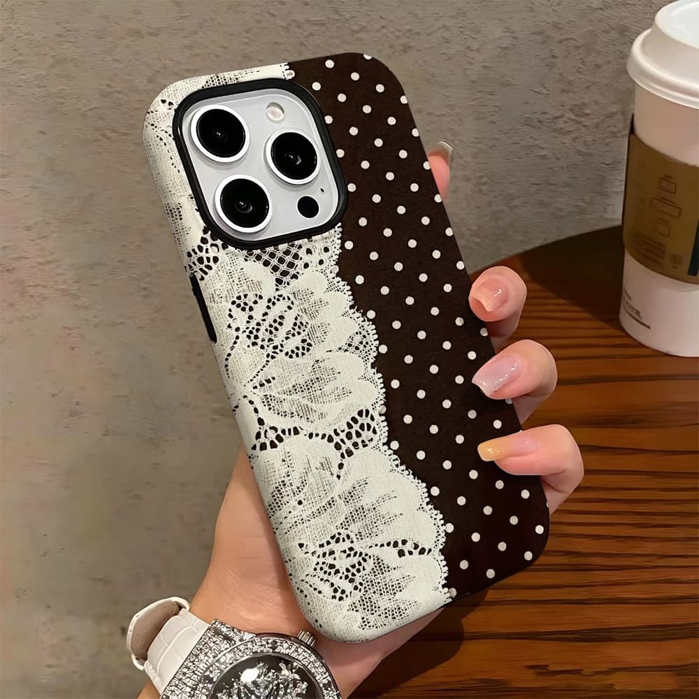 Cross-border Hot Selling Lace Polka Dot Apple Phone Case 16 Premium iPhone AIR 2-in-1 Film Protective Case