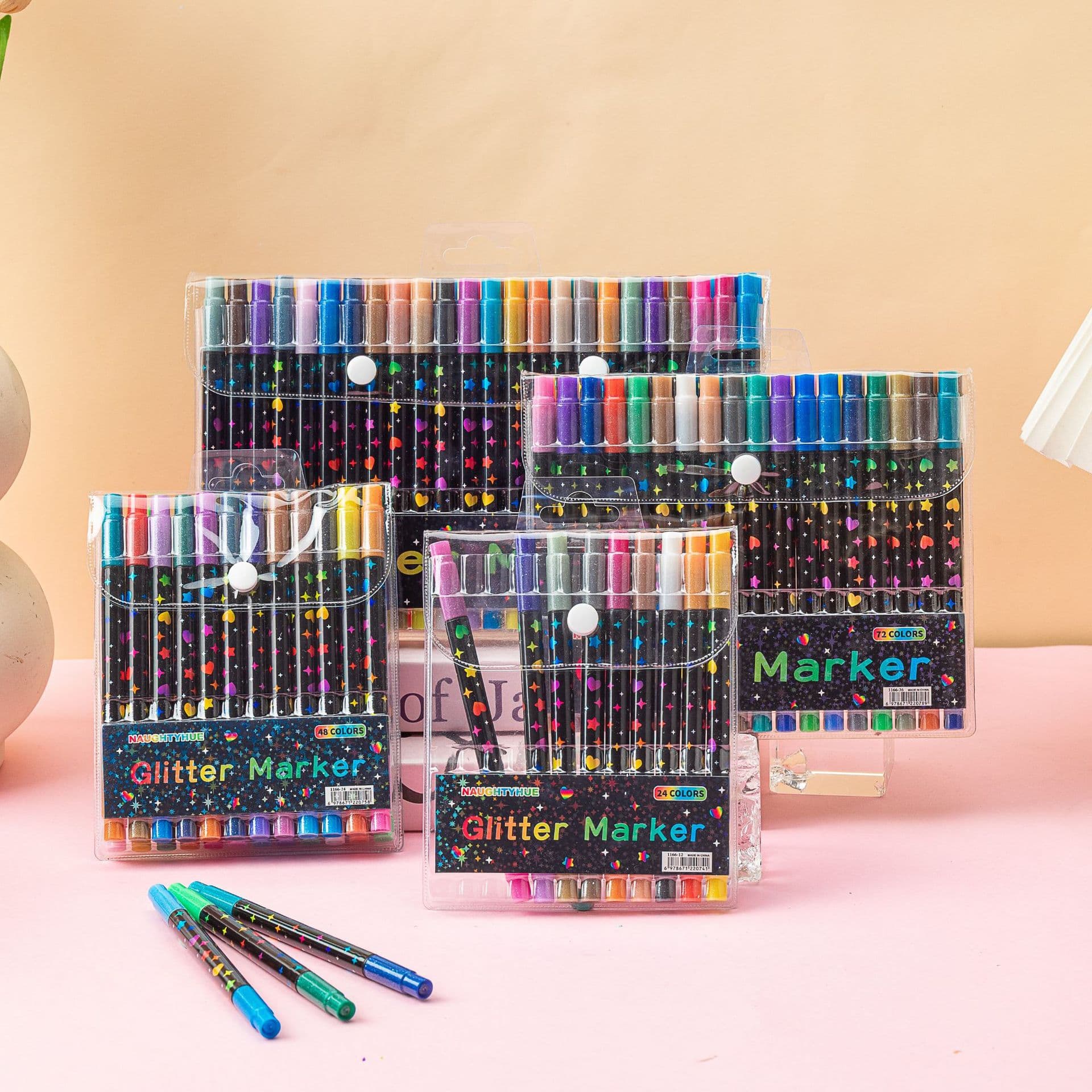 Double-headed two-color glitter pen acrylic marker soft-head primary school student art painting brush highlighter with flash watercolor pen